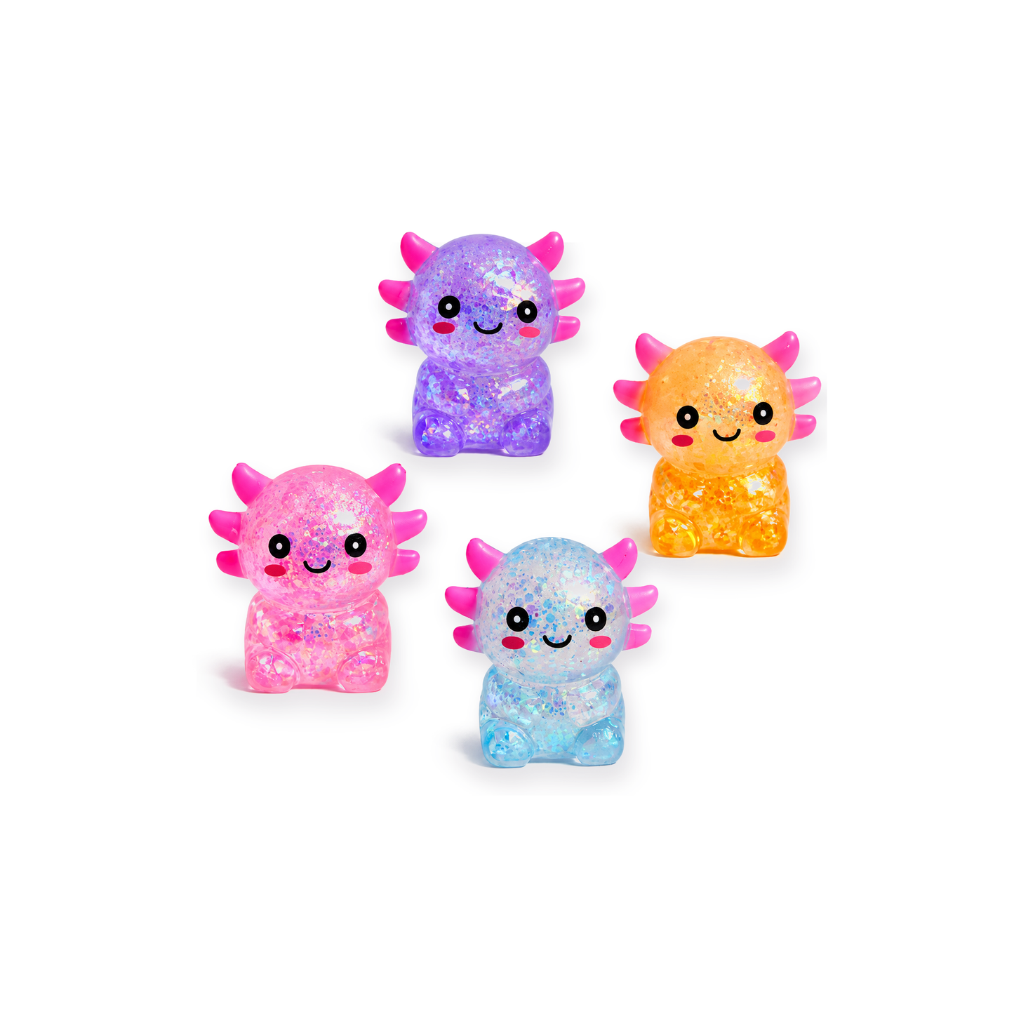 Yoking Sitting Axolotl Squishy Toys, Glitter 4 Pack