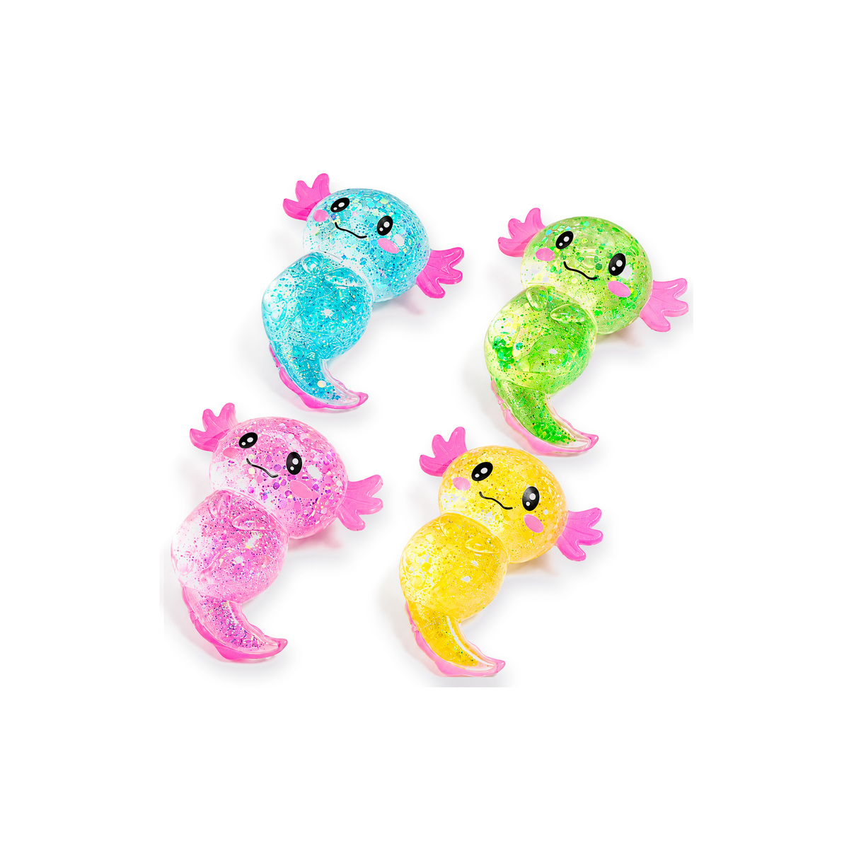Yoking Standing Axolotl Squishy Toys, Glitter 4 Pack