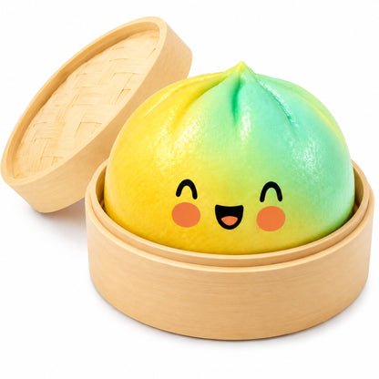 Yoking Bao Bun Squishy Toy with Mini Steamer, 1 Pack