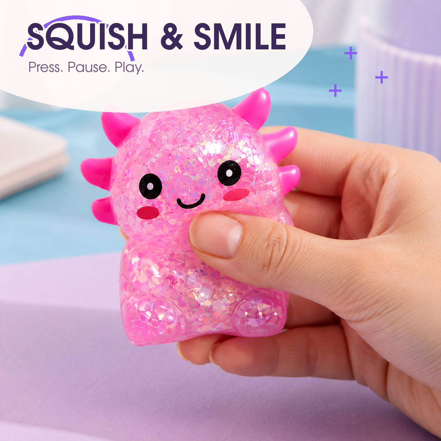 Yoking Sitting Axolotl Squishy Toys, Glitter 4 Pack
