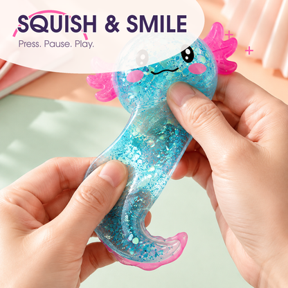 Yoking Standing Axolotl Squishy Toys, Glitter 4 Pack