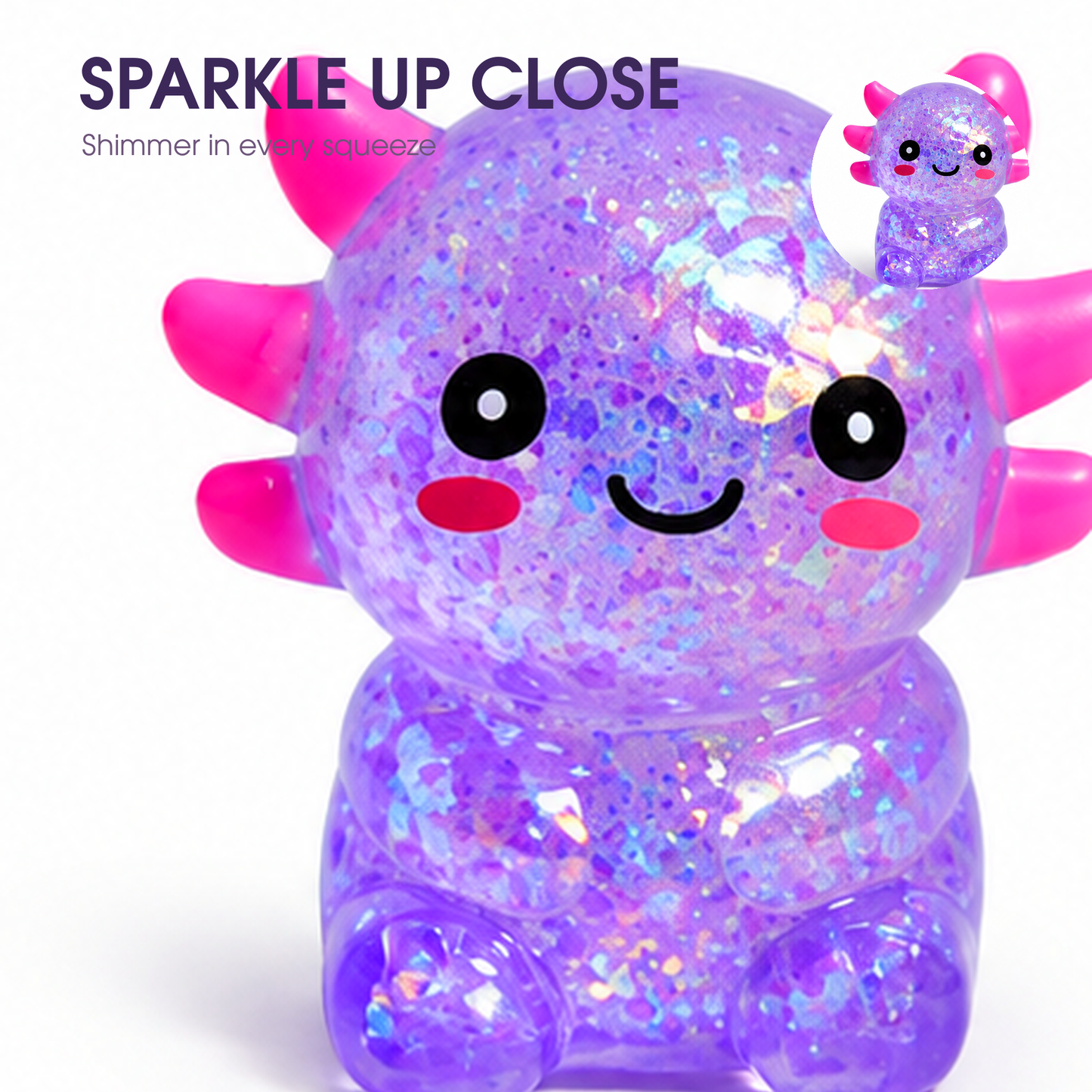 Yoking Sitting Axolotl Squishy Toys, Glitter 4 Pack