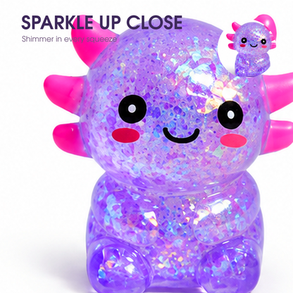 Yoking Sitting Axolotl Squishy Toys, Glitter 4 Pack