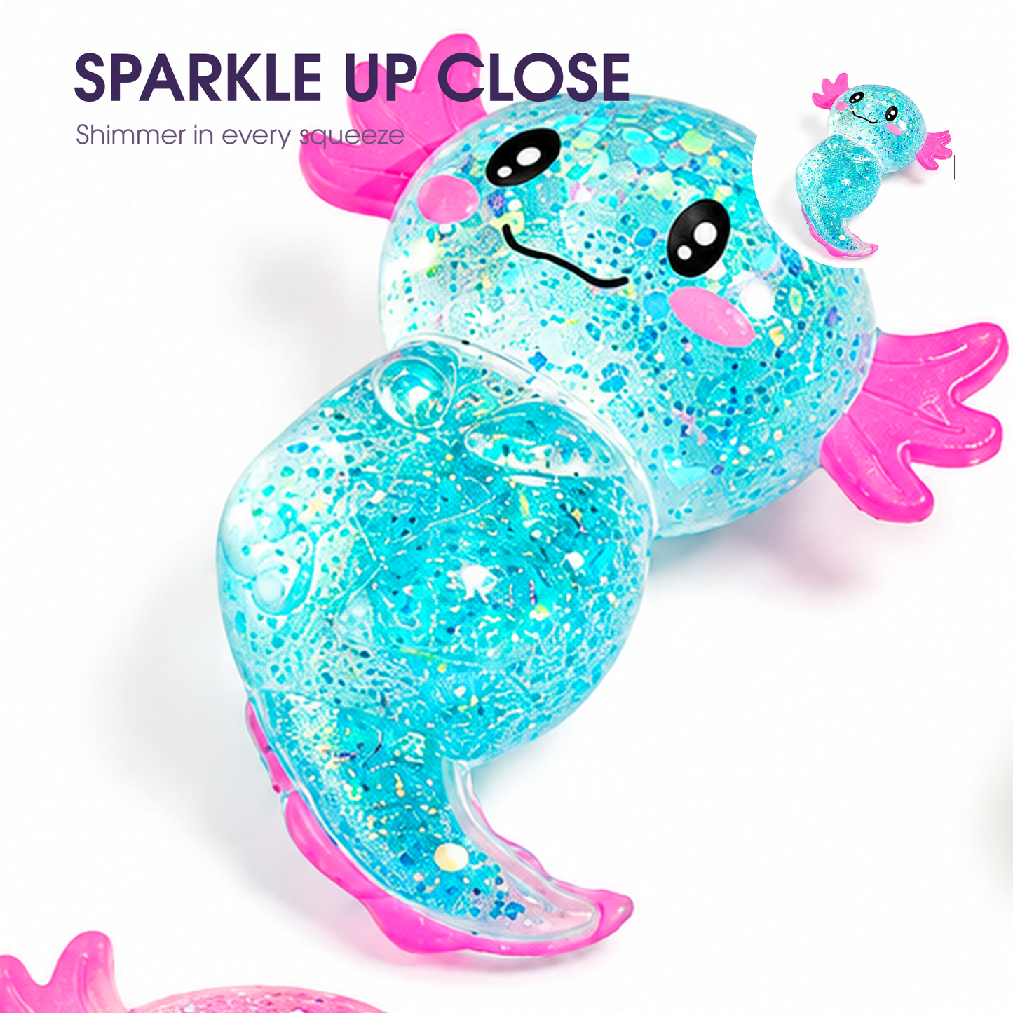 Yoking Standing Axolotl Squishy Toys, Glitter 4 Pack