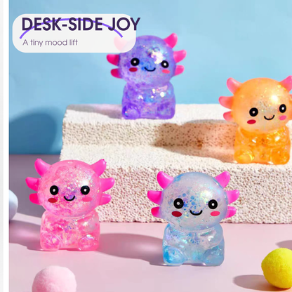 Yoking Sitting Axolotl Squishy Toys, Glitter 4 Pack