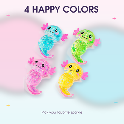 Yoking Standing Axolotl Squishy Toys, Glitter 4 Pack