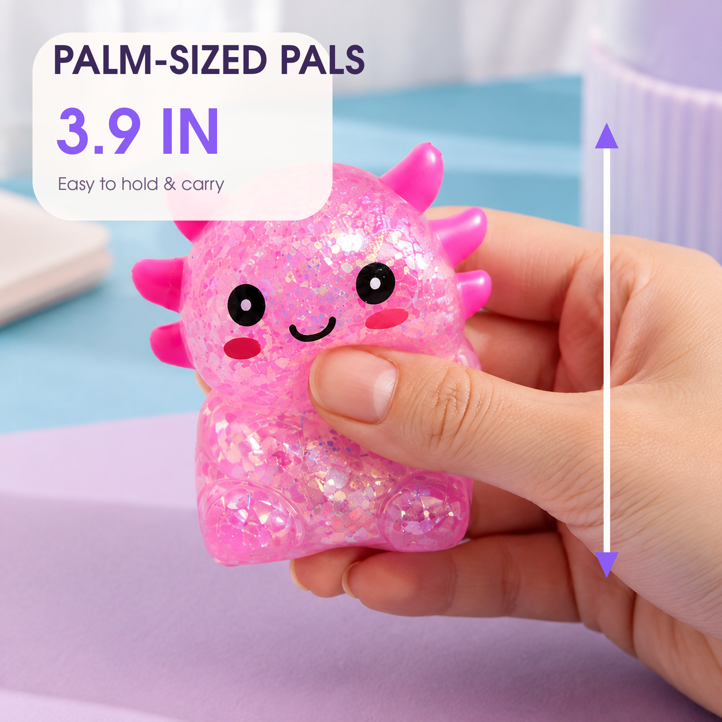 Yoking Sitting Axolotl Squishy Toys, Glitter 4 Pack