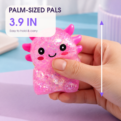 Yoking Sitting Axolotl Squishy Toys, Glitter 4 Pack