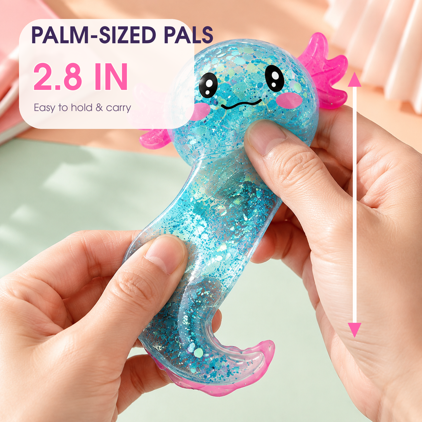 Yoking Standing Axolotl Squishy Toys, Glitter 4 Pack