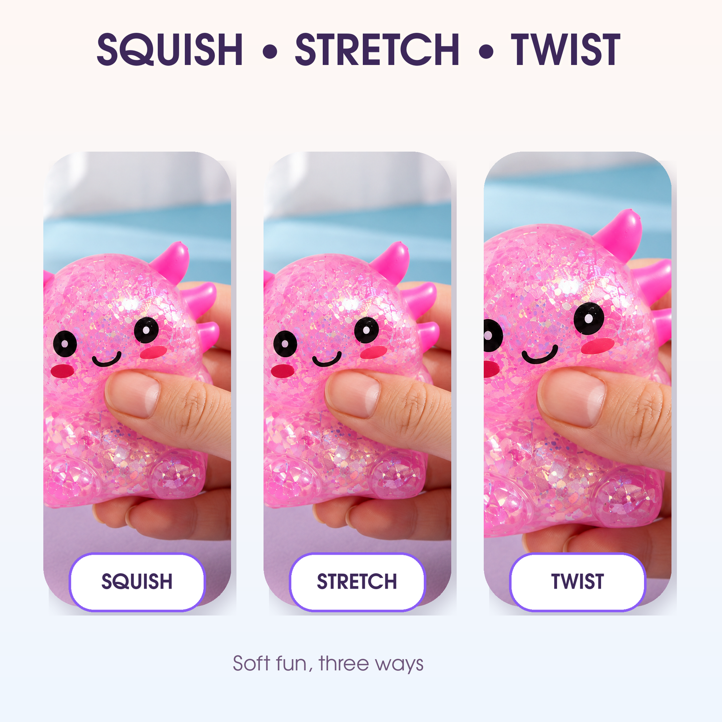 Yoking Sitting Axolotl Squishy Toys, Glitter 4 Pack