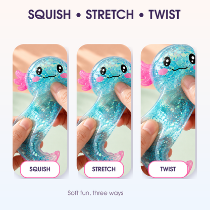Yoking Standing Axolotl Squishy Toys, Glitter 4 Pack