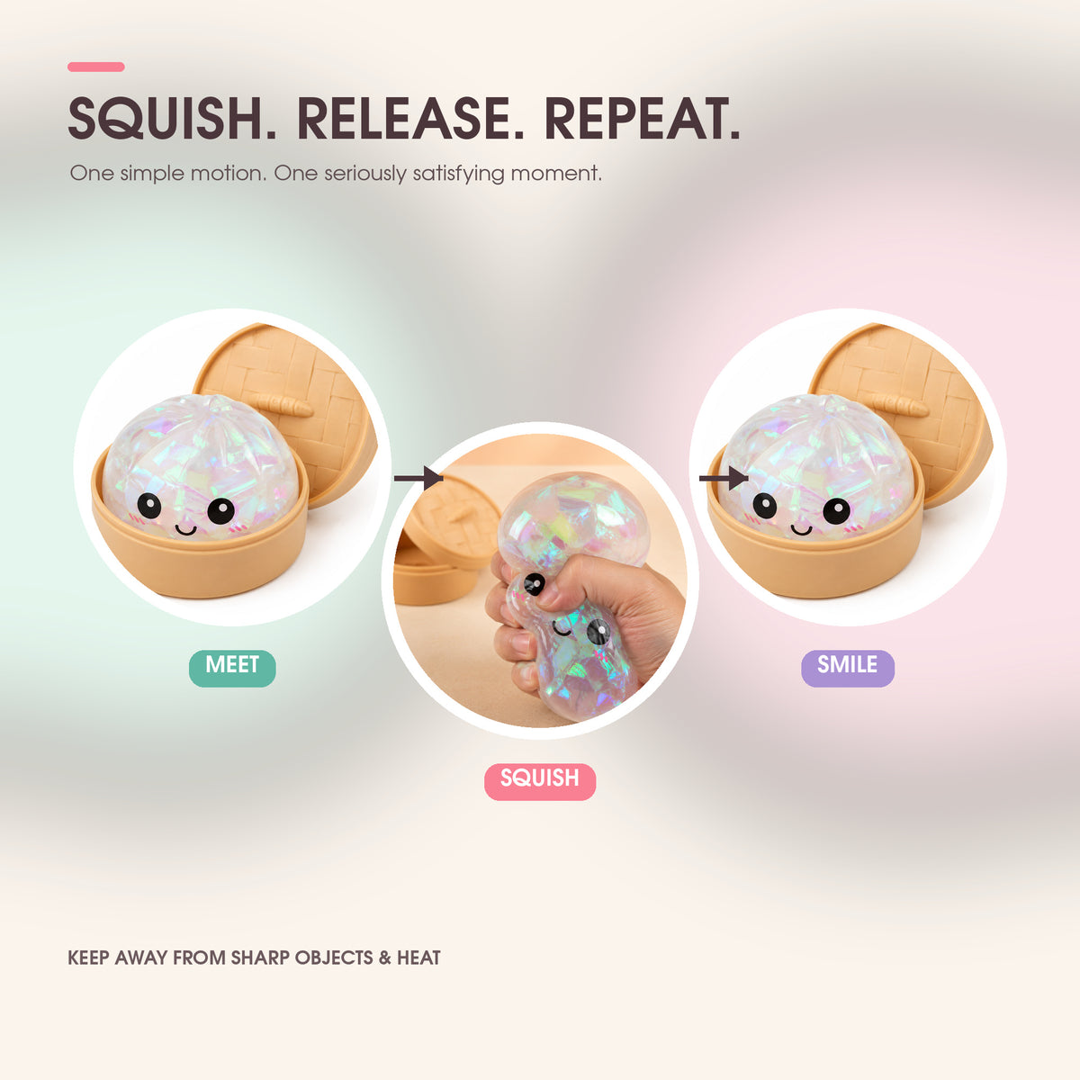 Yoking Bao Bun Squishy Toy with Mini Steamer, 1 Pack