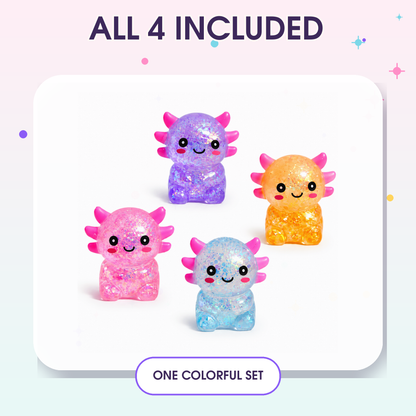 Yoking Sitting Axolotl Squishy Toys, Glitter 4 Pack