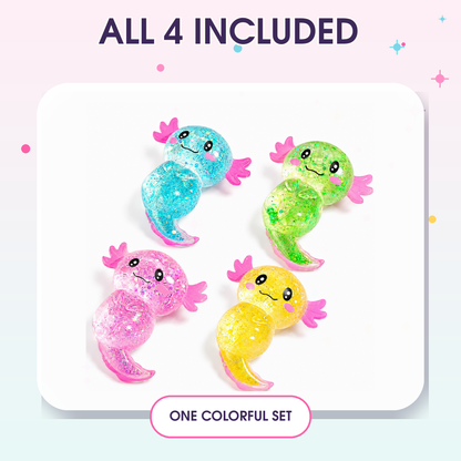 Yoking Standing Axolotl Squishy Toys, Glitter 4 Pack