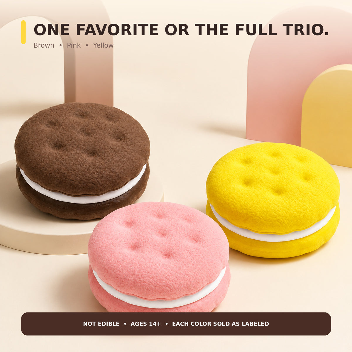 Yoking Sandwich Cookie Squishy Toy, Slow-Rising PU Foam, Ages 14+