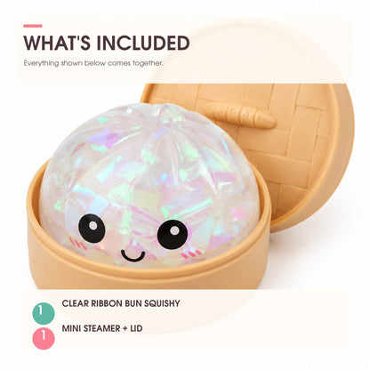 Yoking Bao Bun Squishy Toy with Mini Steamer, 1 Pack