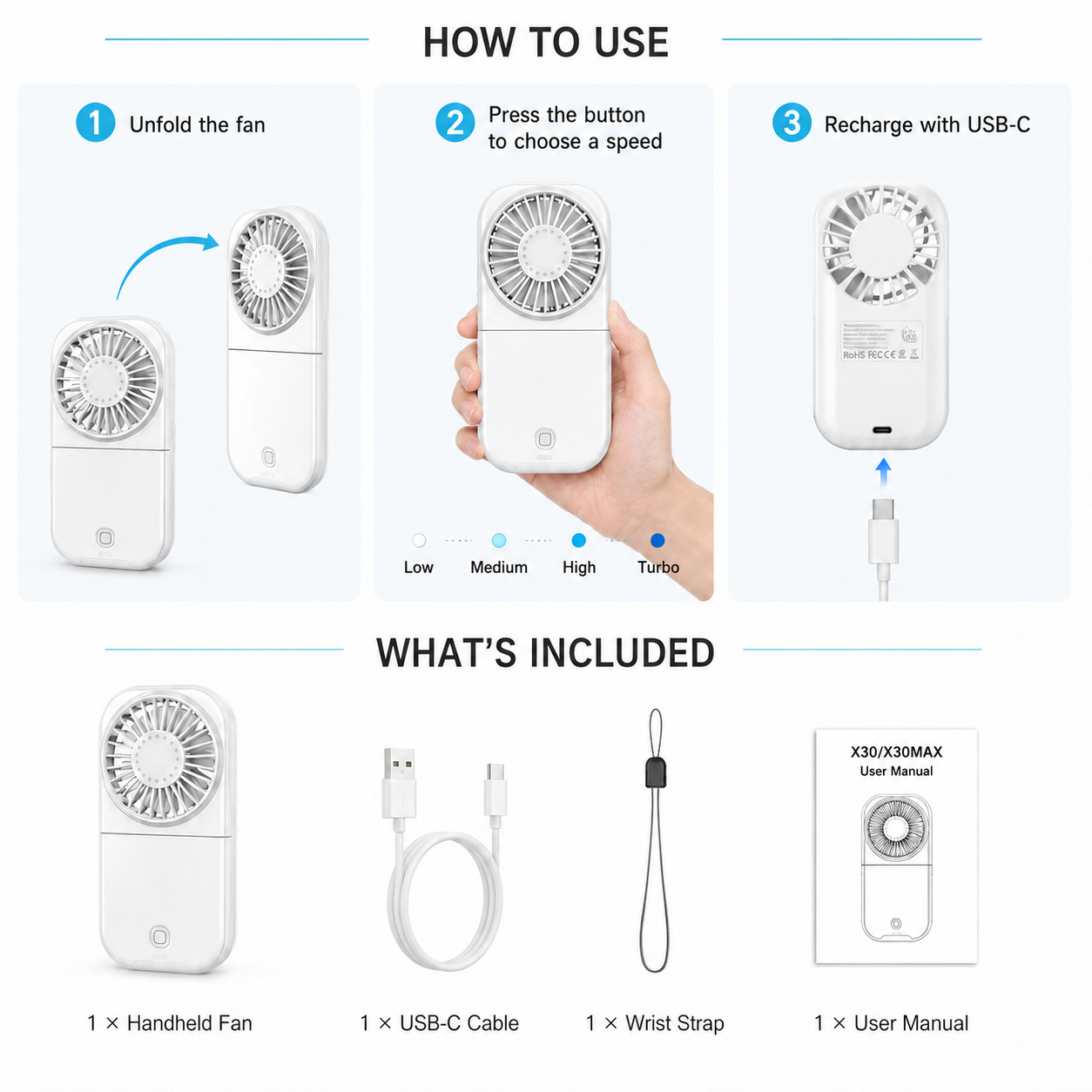 X30 Max Rechargeable Pocket Fan