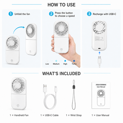 X30 Max Rechargeable Pocket Fan